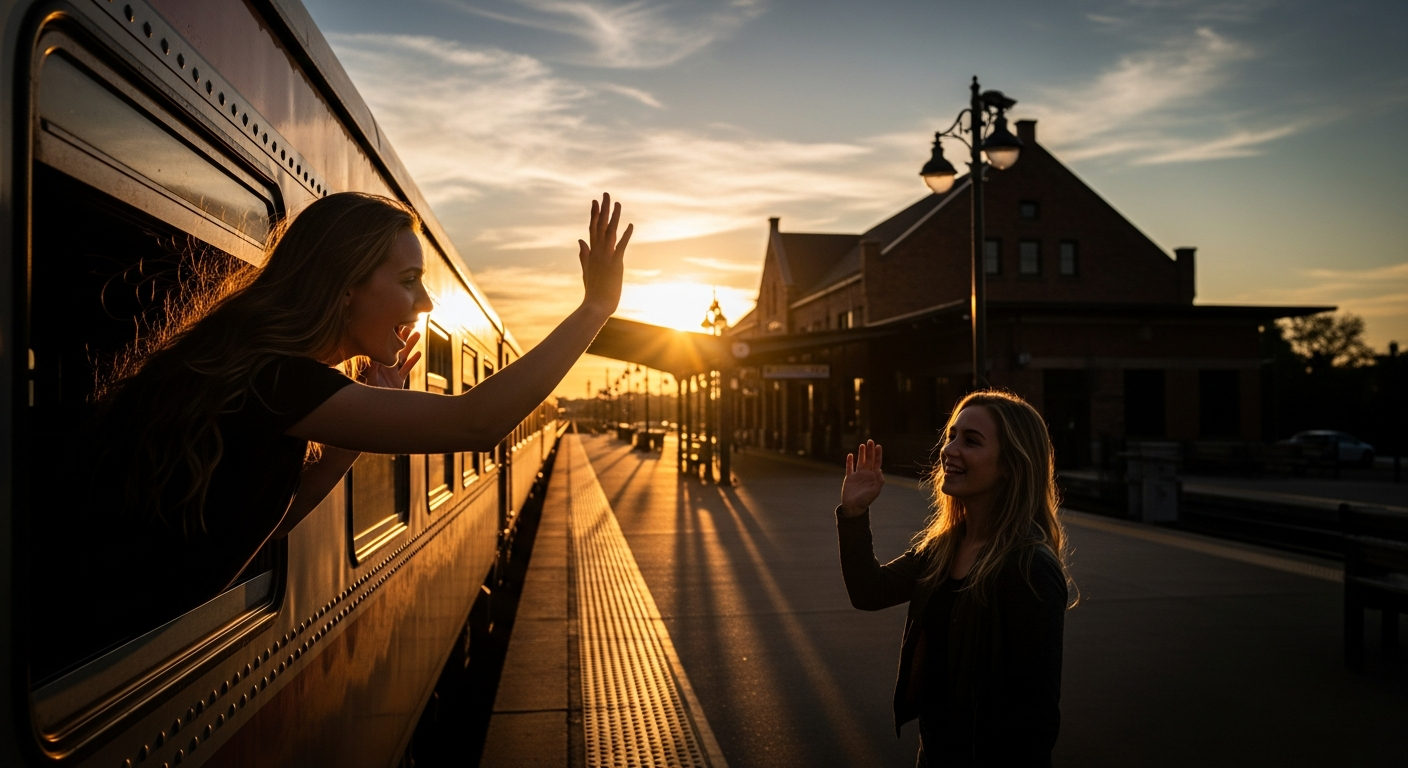 Illustration of "goodbye" in a French cultural setting